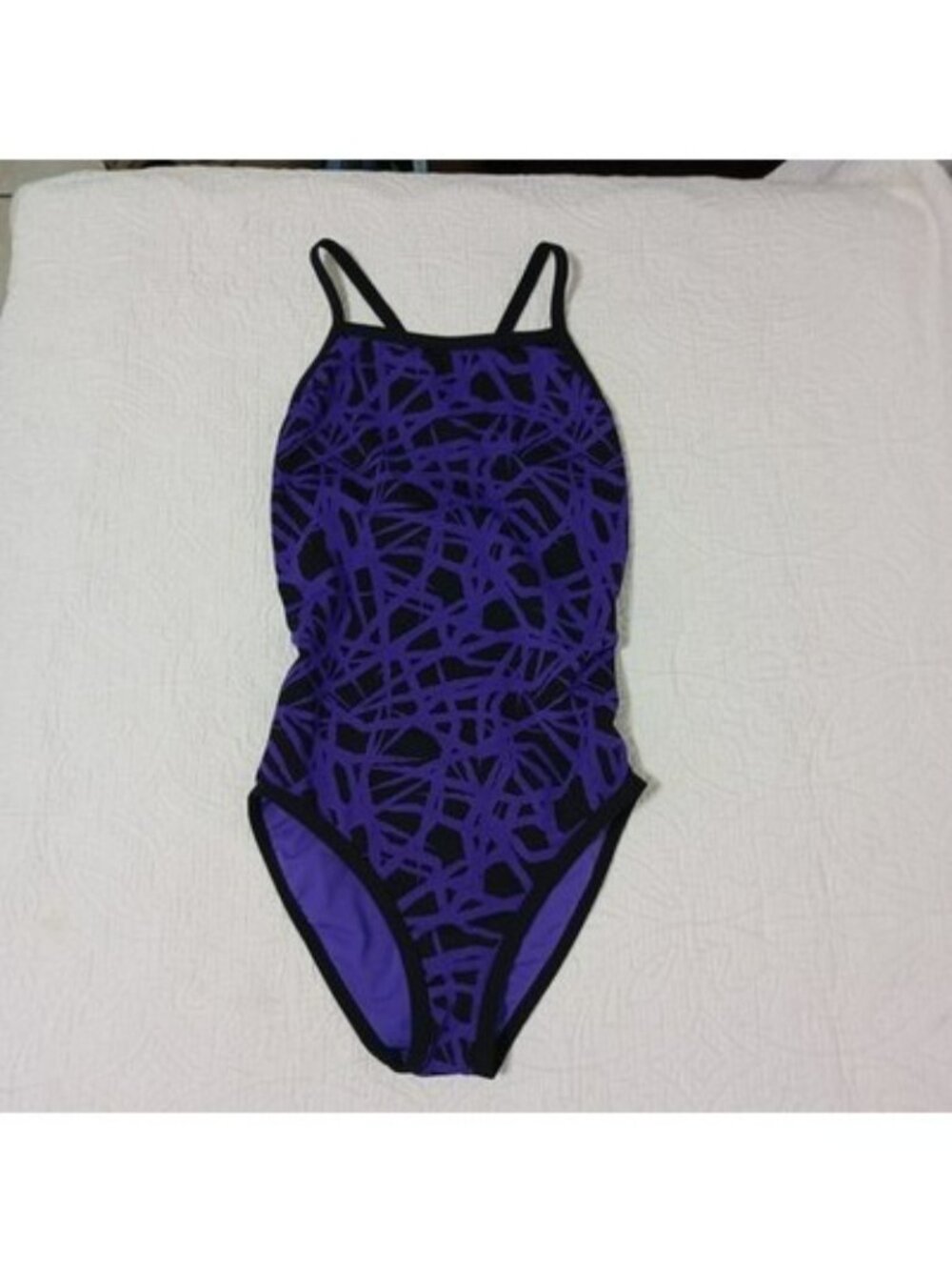 Dolfin One-Piece Swimsuit Purple & Black Abstract Print Size 26 Womens Swimwear